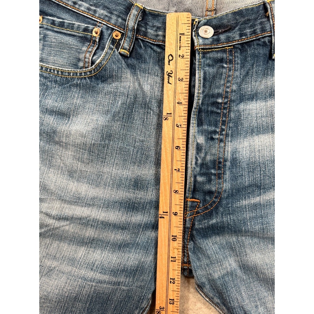 Levis 501 Authentic Jeans Mens 36x34 Blue Whiskering Denim Cotton Logo Mid Rise - Picture 12 of 16